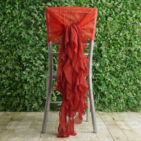 BalsaCircle 6 Red Premium Solid Curly Chiffon Chair Sashes Wedding Slipcovers