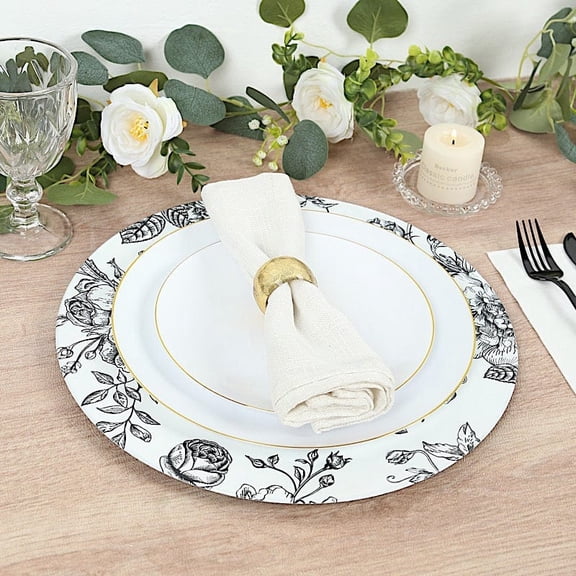 BalsaCircle 6 Round 13 in Black Plastic Charger Plates Floral French Toile Pattern Party Events Decorations