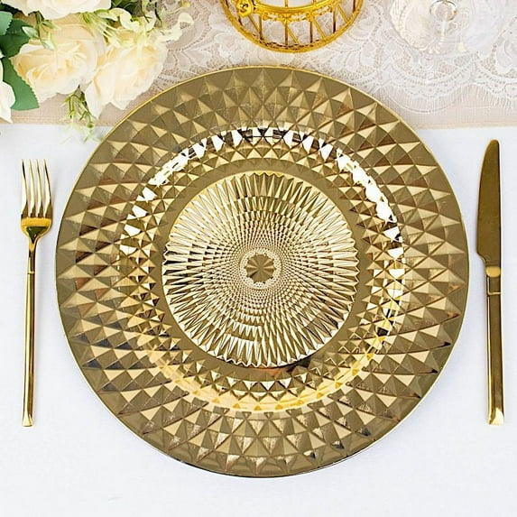 BalsaCircle 6 Round Gold 13" Plastic Charger Plates Sparkling Diamond Design Party Events Decorations Supplies