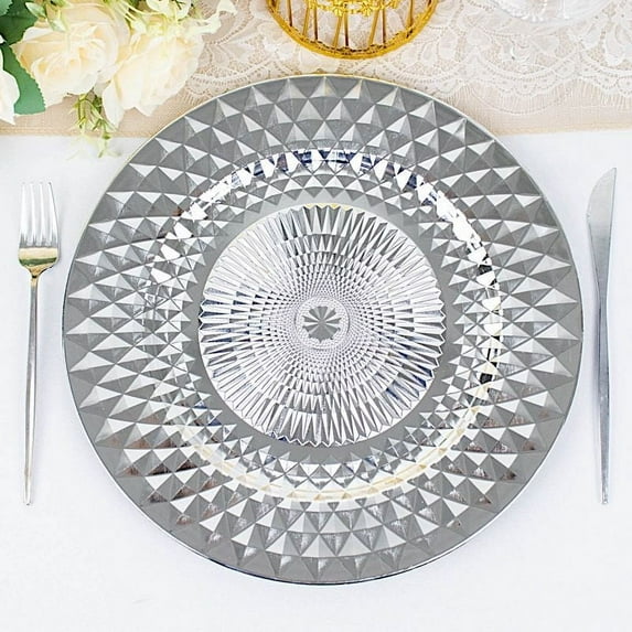 BalsaCircle 6 Round Silver 13" Plastic Charger Plates Sparkling Diamond Design Party Events Decorations Supplies