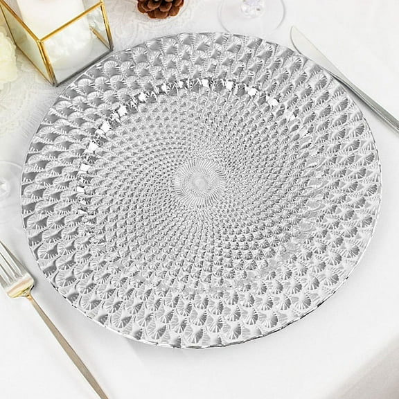 BalsaCircle 6 Round Silver 13 in Plastic Charger Plates Peacock Pattern Serving Trays Party Events Decorations