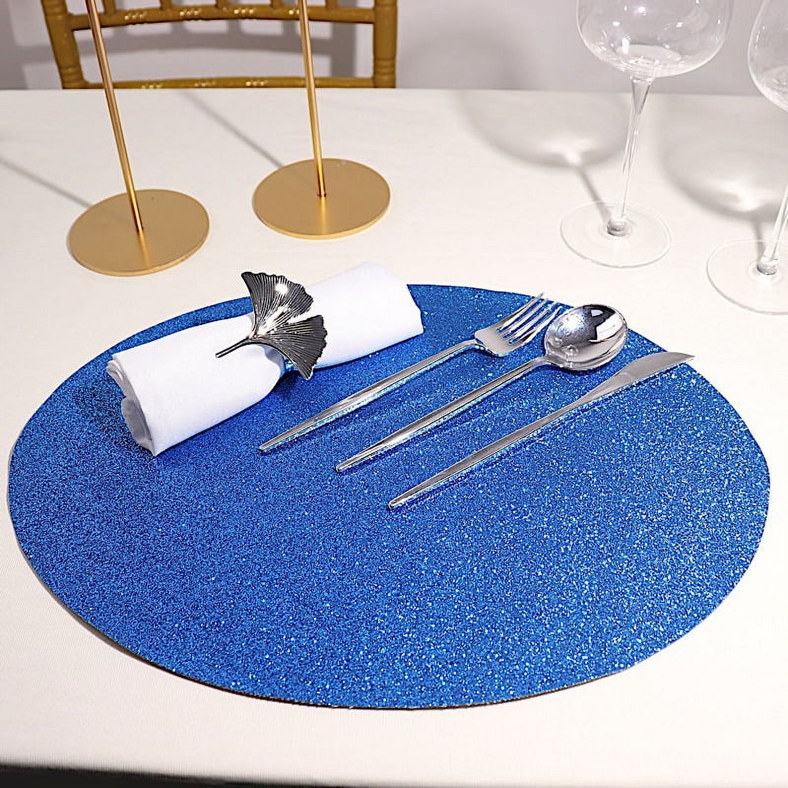 BalsaCircle 6 Royal Blue 12" Oval Glitter Faux Leather PLacemats