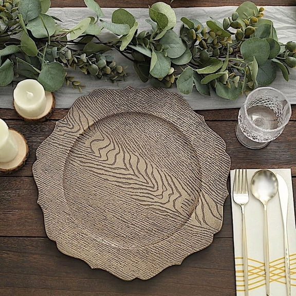 Balsa Circle 6 Rustic Natural 13" Wooden Round Acrylic Charger Plates Scalloped Trim Party Events Decorations Supplies