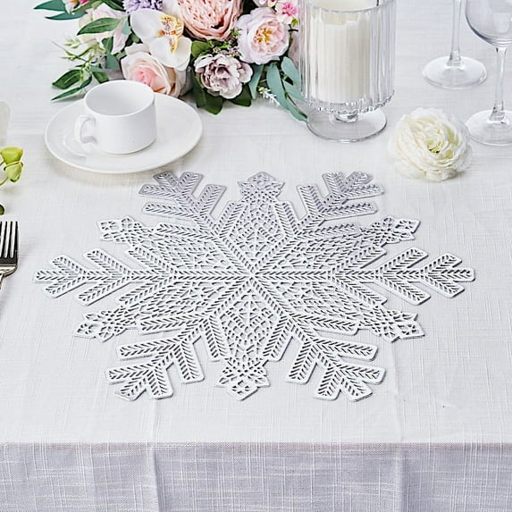 BalsaCircle 6 Silver 18" Snowflake Design Round Vinyl PLacemats Wedding Party Decorations