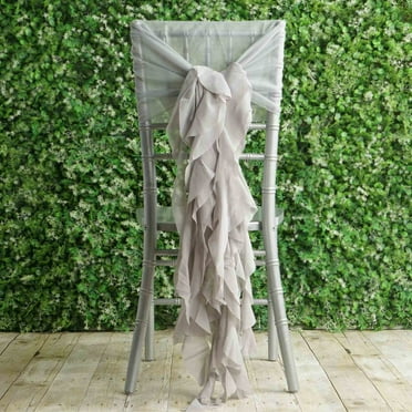 BalsaCircle 6 Silver Premium Solid Curly Chiffon Chair Sashes Wedding Slipcovers