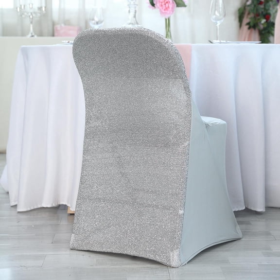 Balsa Circle 6 Silver Solid Spandex Stretch Metallic Folding Chair Covers Slipcovers