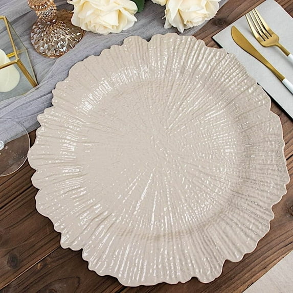 BalsaCircle 6 Taupe 13" Acrylic Wooden Textured Round Reef Charger Plates
