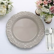 BalsaCircle 6 Taupe 14 Metallic Acrylic Wooden Textured Round Baroque Plastic Charger Plates