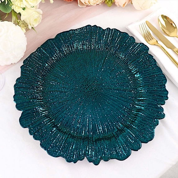 BalsaCircle 6 Teal 13" Acrylic Wooden Textured Round Reef Charger Plates