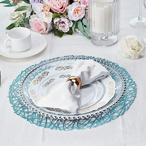 BalsaCircle 6 Turquoise 15" Round Vinyl String PLacemats Wedding Party Decor