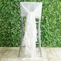 BalsaCircle 6 White Premium Solid Curly Chiffon Chair Sashes Wedding Slipcovers