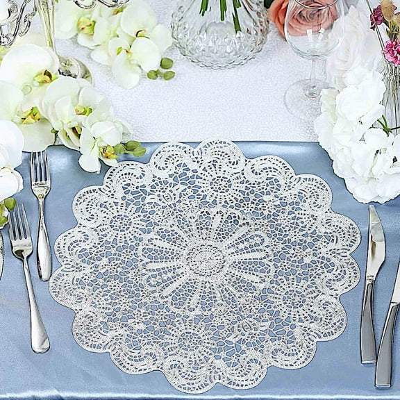 BalsaCircle 6 White Round 15" Romantic Floral Lace Vinyl PLacemats Doilies Wedding Party