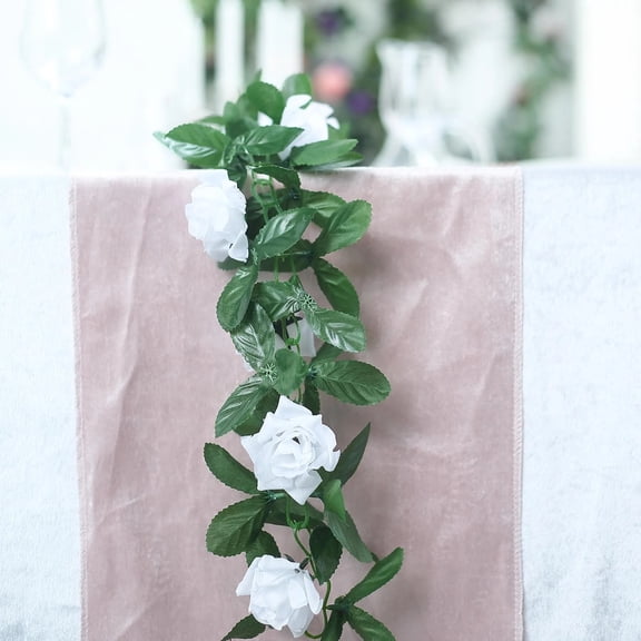 BalsaCircle 6 feet 3D Chain Silk Rose Garlands Wedding White