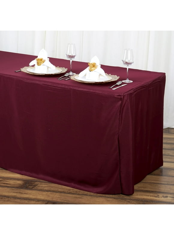BalsaCircle 6 feet Burgundy Fitted Polyester Tablecloth