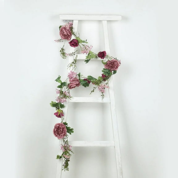 Balsa Circle 6 feet Dusty Rose Artificial Rose Peony Flower Garland Silk Hanging Vine Wedding Reception Party Centerpieces Event Decorations Supplies