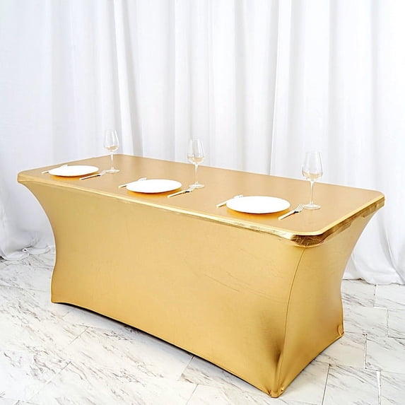 BalsaCircle 6 feet Fitted Spandex Tablecloth Metallic Table Cover Wedding Reception Party Events Catering Linens Dining Decorations