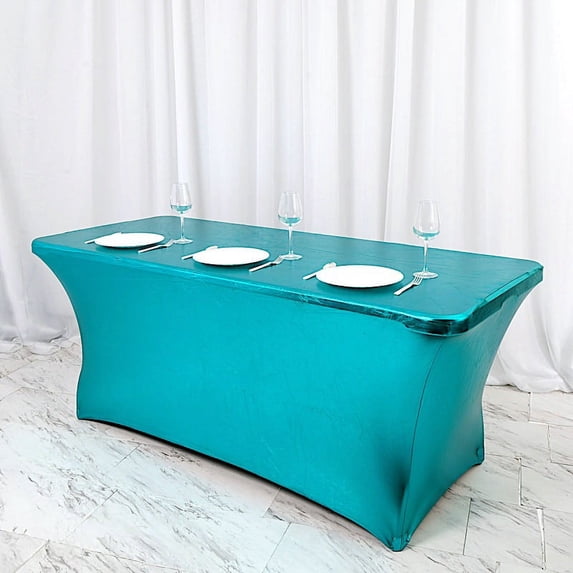 BalsaCircle 6 feet Fitted Spandex Tablecloth Metallic Table Cover Wedding Reception Party Events Catering Linens Dining Decorations