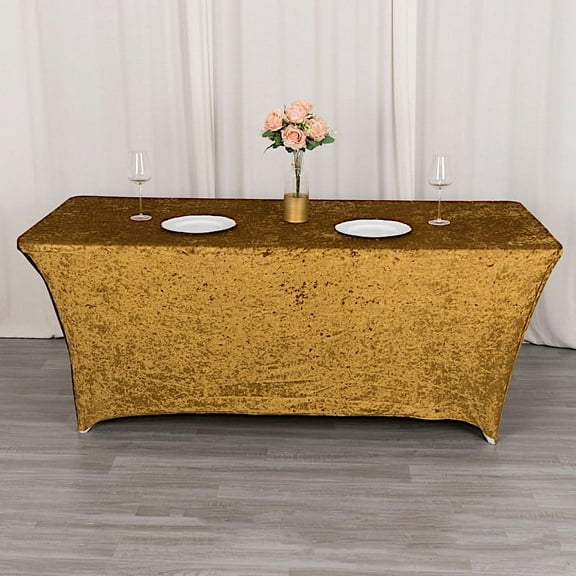 Balsa Circle 6 feet Gold Crushed Velvet Rectangular Tablecloth Fitted Table Cover Party Events Decorations Supplies