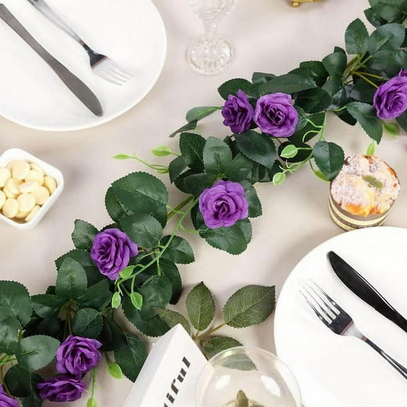 BalsaCircle 6 feet Purple Silk Rose Flowers Garland Leaves Wedding Bouquets