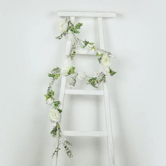 Balsa Circle 6 feet White Artificial Rose Peony Flower Garland Silk Hanging Vine Wedding Reception Party Centerpieces Event Decorations Supplies