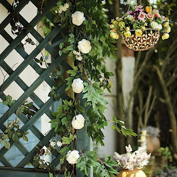 BalsaCircle 6 feet White Garland Silk Peony Flowers Leaves Wedding Party Bouquets Centerpieces