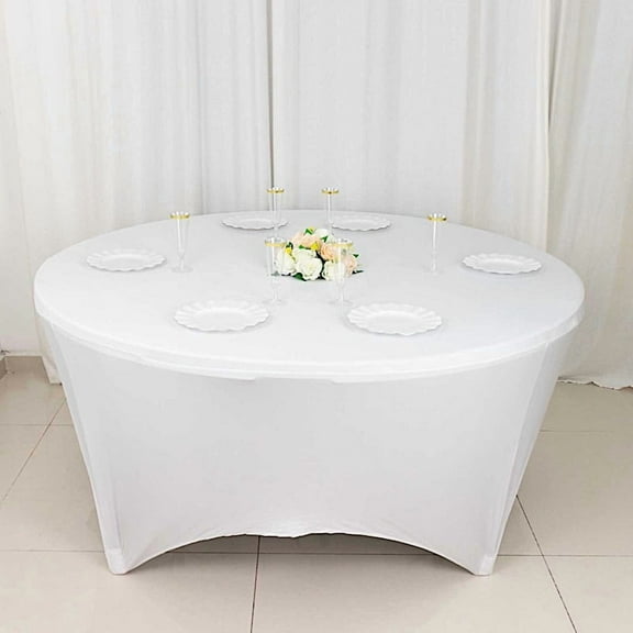 BalsaCircle 6 feet White Stretch Spandex Fitted Round Tablecloth with Foot Pockets Reception Catering Dining Table Linens