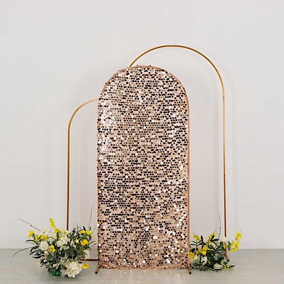 BalsaCircle 6 ft Blush Fitted Sparkly Big Payette Sequin Round Top Wedding Arch Backdrop Stand Cover Party Events Decorations
