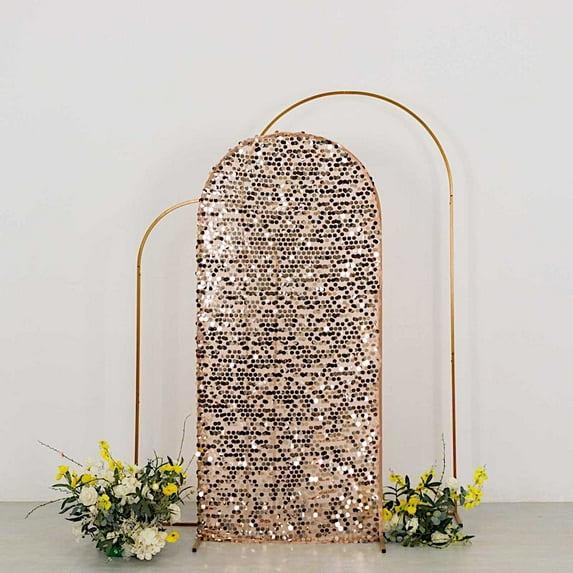 BalsaCircle 6 ft Blush Fitted Sparkly Big Payette Sequin Round Top Wedding Arch Backdrop Stand Cover Party Events Decorations