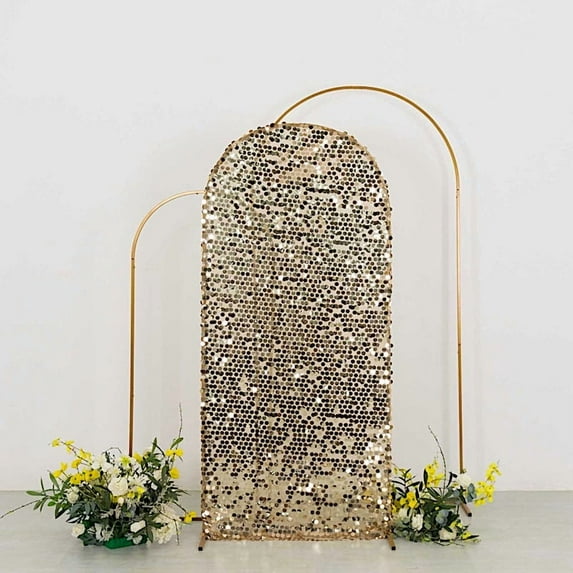 BalsaCircle 6 ft Champagne Fitted Sparkly Big Payette Sequin Round Top Wedding Arch Backdrop Stand Cover Party Events Decorations