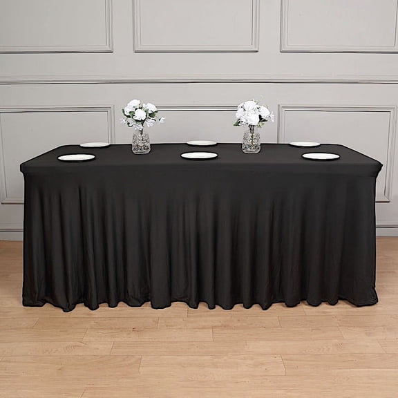 BalsaCircle 6 ft Fitted Black Premium Spandex Rectangle Tablecloth Wavy Table Cover Party Events Decorations