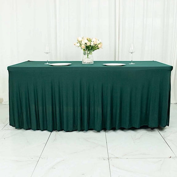 BalsaCircle 6 ft Fitted Hunter Green Premium Spandex Rectangle Tablecloth Wavy Table Cover Party Events Decorations
