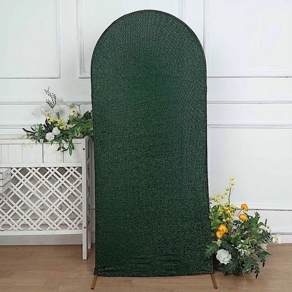 BalsaCircle 6 ft Hunter Green Fitted Metallic Spandex Round Top Wedding Arch Backdrop Stand Cover Party Events Decorations