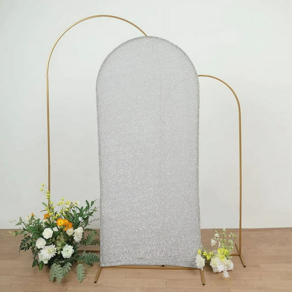 BalsaCircle 6 ft Silver Fitted Metallic Spandex Round Top Wedding Arch Backdrop Stand Cover Party Events Decorations