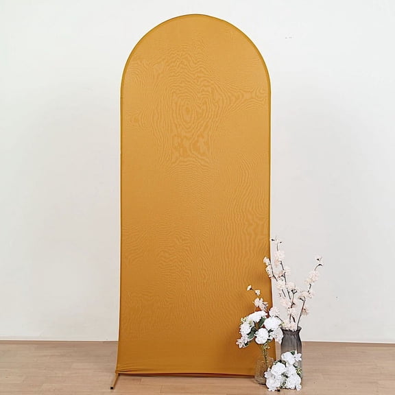 Balsa Circle 6 ft Gold Fitted Matte Spandex Round Top Wedding Arch Backdrop Stand Cover Party Events Decorations