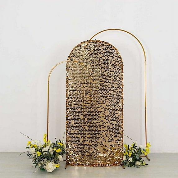 BalsaCircle 6 ft Gold Fitted Sparkly Big Payette Sequin Round Top Wedding Arch Backdrop Stand Cover Party Events Decorations