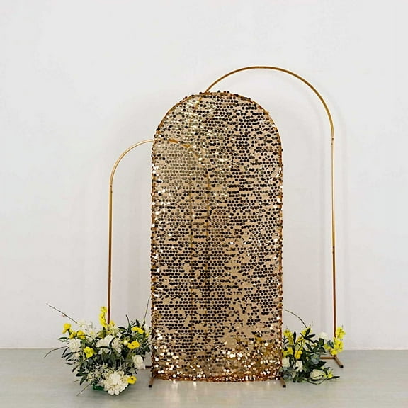 BalsaCircle 6 ft Gold Fitted Sparkly Big Payette Sequin Round Top Wedding Arch Backdrop Stand Cover Party Events Decorations