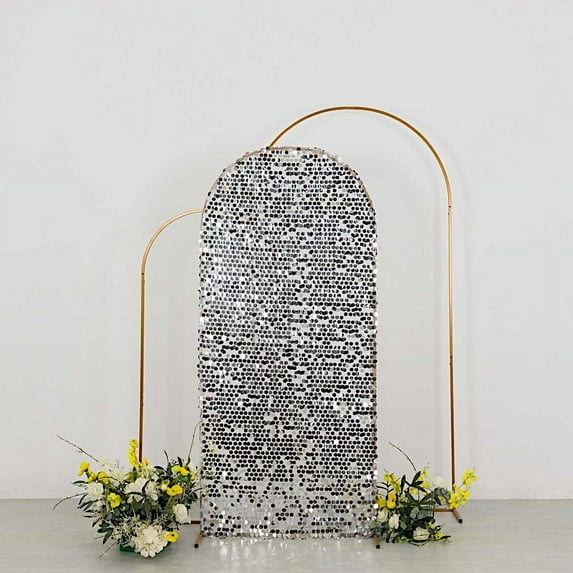 BalsaCircle 6 ft Silver Fitted Sparkly Big Payette Sequin Round Top Wedding Arch Backdrop Stand Cover Party Events Decorations