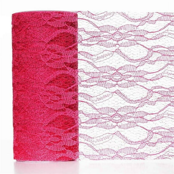 BalsaCircle 6" x 10 Yards Fuchsia Glittered Lace Fabric Roll Crafts Sewing