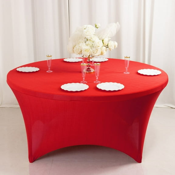 Balsa Circle 60" Spandex 5 Feet Round Fitted Stretchable Tablecloth Red