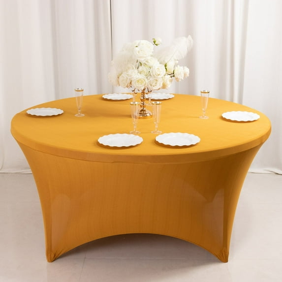 BalsaCircle 60" Spandex 5 feet Round Fitted Stretchable Tablecloth - Gold