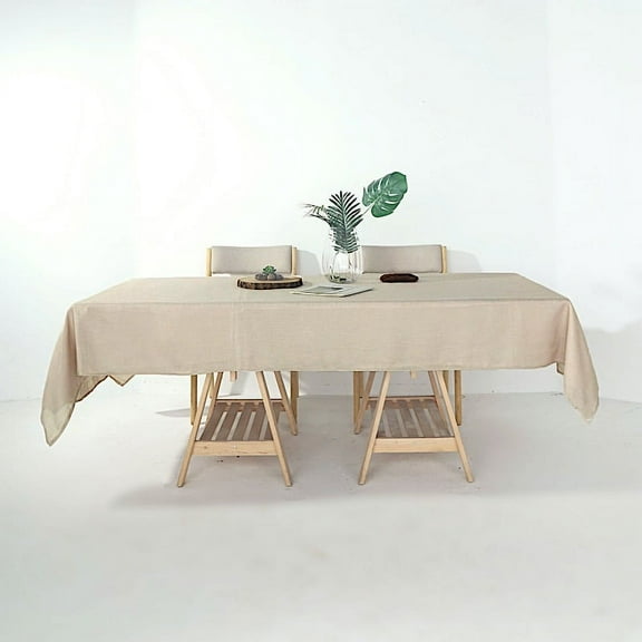 BalsaCircle 60" x 102" Beige Rectangular Premium Polyester Faux Burlap Tablecloth Reception