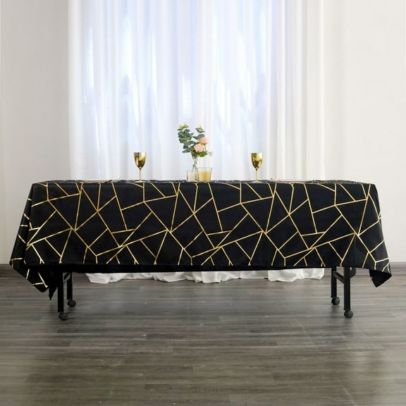 BalsaCircle 60" x 102" Black Gold Metallic Geometric Design Polyester Rectangle Tablecloth