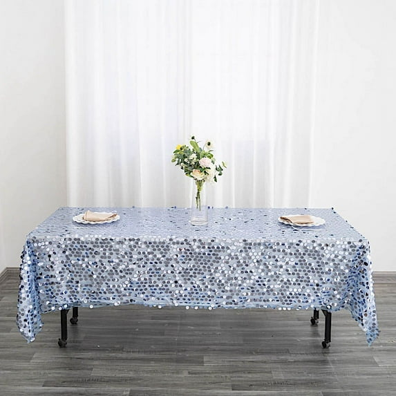 BalsaCircle 60" x 102" Dusty Blue Big Payette Sequin Rectangular Tablecloth