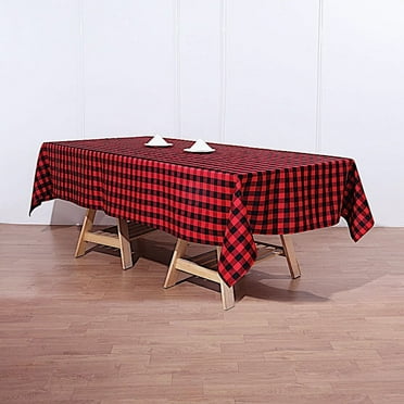 BalsaCircle 60" x 102" Gingham Checkered Polyester Tablecloth Black and Red