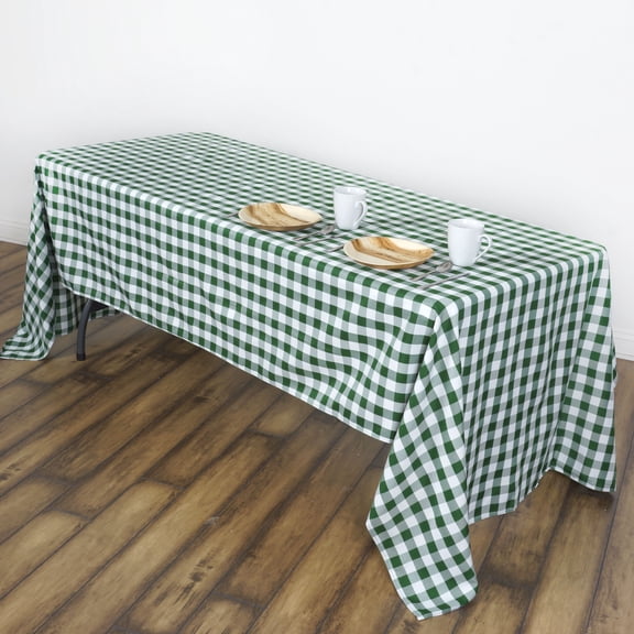 BalsaCircle 60" x 102" Gingham Checkered Polyester Tablecloth Green and White