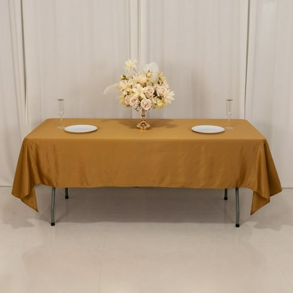 BalsaCircle 60" x 102" Gold Lamour Satin Rectangular Tablecloth Table Linen | 60x102" Washable Fabric Table Cloth Covers for Buffet Events Kitchen Dining Wedding Party Reception