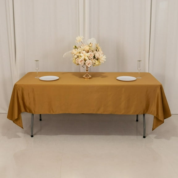 BalsaCircle 60" x 102" Gold Lamour Satin Rectangular Tablecloth Table Linen | 60x102" Washable Fabric Table Cloth Covers for Buffet Events Kitchen Dining Wedding Party Reception