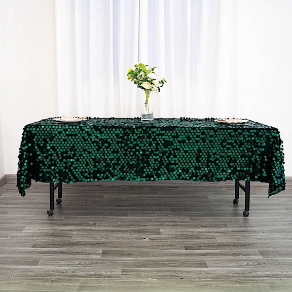 BalsaCircle 60" x 102" Hunter Green Big Payette Sequin Rectangular Tablecloth