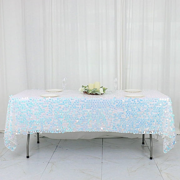 BalsaCircle 60" x 102" Iridescent Blue Big Payette Sequin Rectangular Tablecloth