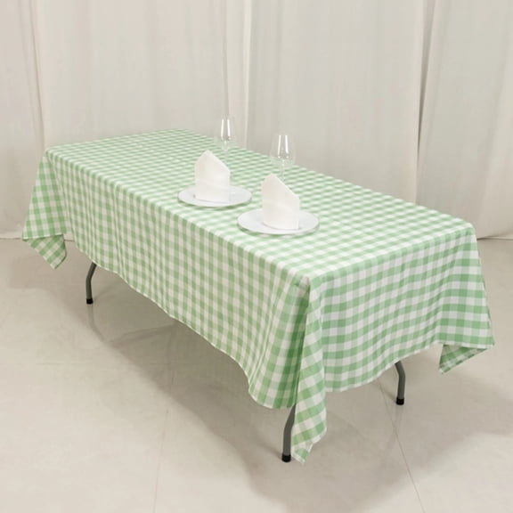 BalsaCircle 60" x 102" Sage Green and White Gingham Checkered Polyester Tablecloth Wedding Linens Party Reception Event Decorations
